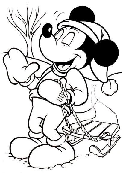 Dibujos para colorear: Micky Mousse con trineo en la nieve Dibujos para colorear: Micky Mousse con trineo en la nieve