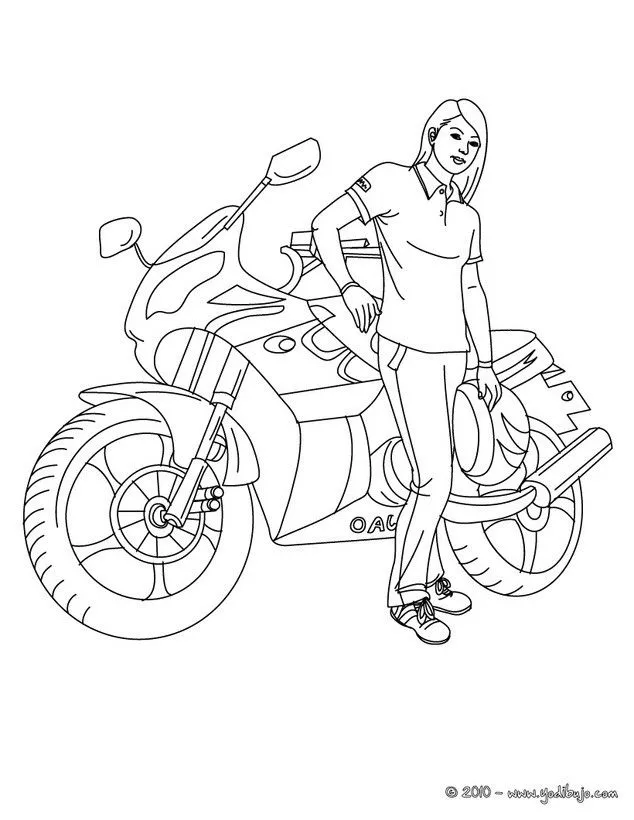 Dibujos para colorear conductora con su moto - es.hellokids.com