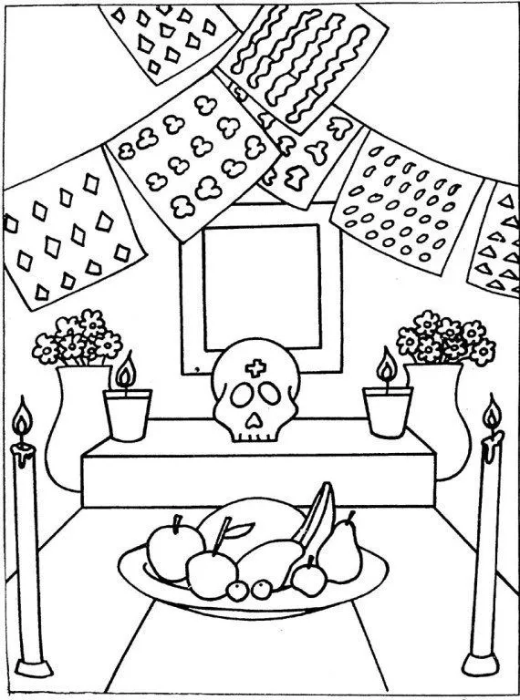 Dibujos para colorear, Dia de muertos II | Altar de muertos dibujo,  Ofrendas para colorear, Dia de muertos