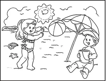 Playa con niños para colorear - Imagui