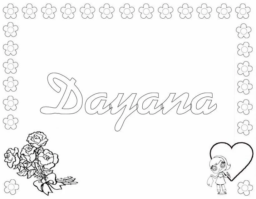Dibujos para colorear NOMBRES NIÑAS, DAYANA para imprimir