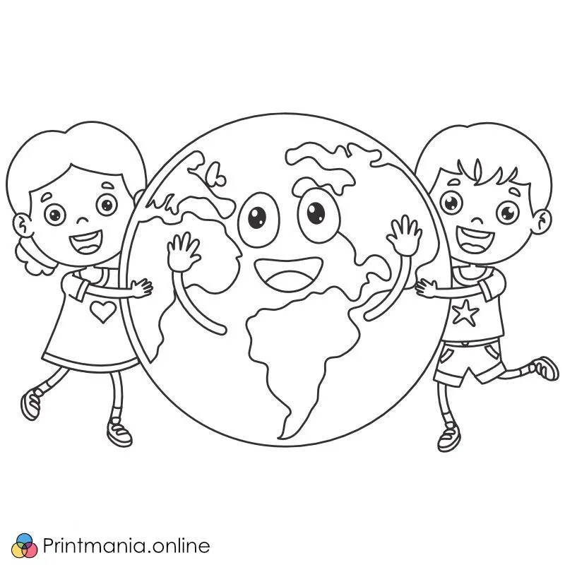 Dibujos para colorear online: Los niños abrazan la tierra, imprimible, de descarga gratuita para niños Dibujos para colorear online: Los niños abrazan la tierra, imprimible, de descarga gratuita para niños