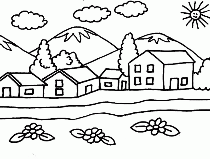 ... con un sol espléndido. Un bonito paisaje para colorear para que te ... con un sol espléndido. Un bonito paisaje para colorear para que te