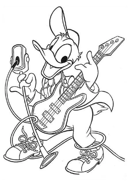 Dibujos para colorear: El pato Donald tocando la guitarra para ... Dibujos para colorear: El pato Donald tocando la guitarra para ...