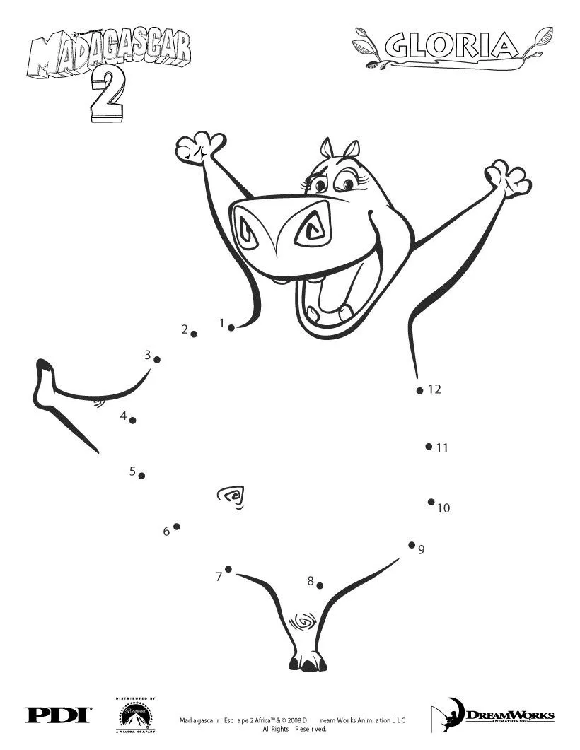 Dibujos para colorear y pintar MADAGASCAR - Gloria: Unir por puntos Dibujos para colorear y pintar MADAGASCAR - Gloria: Unir por puntos