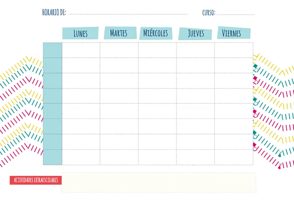 Dibujos para Colorear: Plantilla de horario semanal Dibujos para Colorear: Plantilla de horario semanal