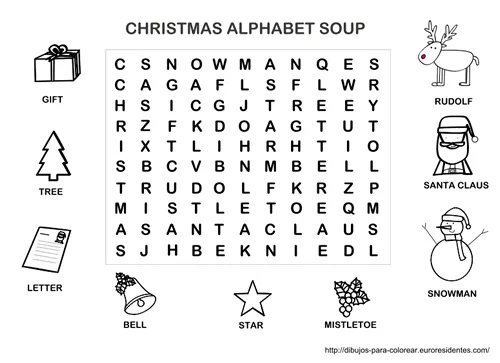 Dibujos para Colorear: Sopa de letras de Navidad en inglés Dibujos para Colorear: Sopa de letras de Navidad en inglés