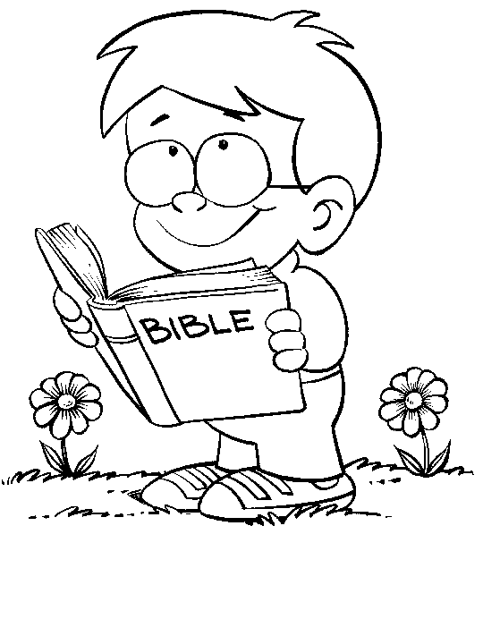 Dibujos Cristianos Para Colorear: Niño leyendo la biblia para colorear