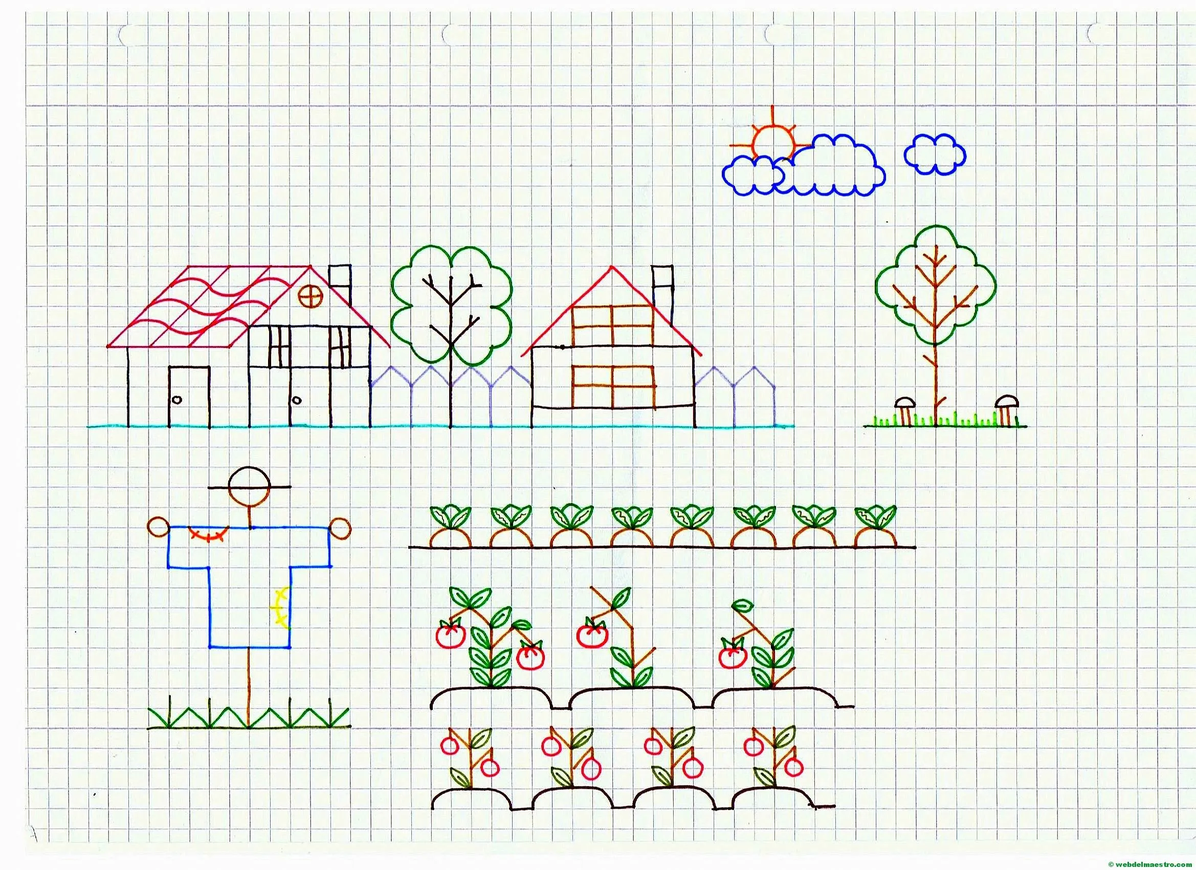 Dibujos en cuadrícula en color y para colorear - Web del maestro