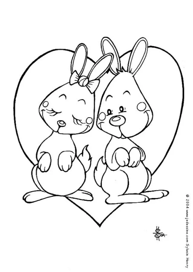 Dibujos de ENAMORADOS para colorear - Conejitos emanorados
