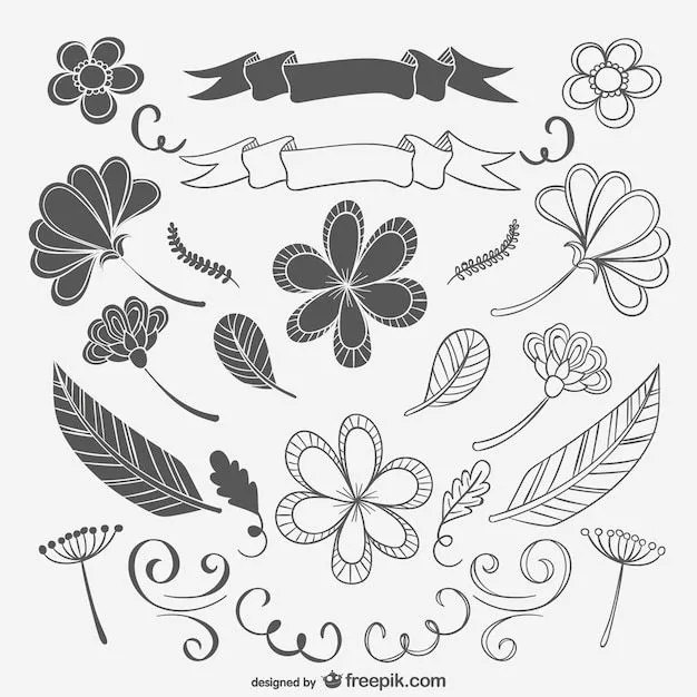 Dibujos florales en blanco y negro | Descargar Vectores gratis