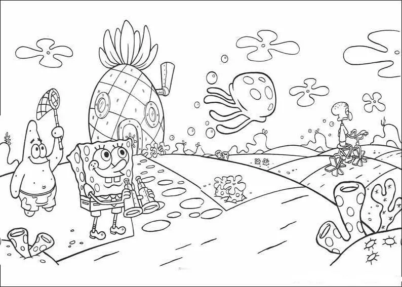 Pinto Dibujos: Bob esponja y patricio en fondo de bikini para colorear Pinto Dibujos: Bob esponja y patricio en fondo de bikini para colorear