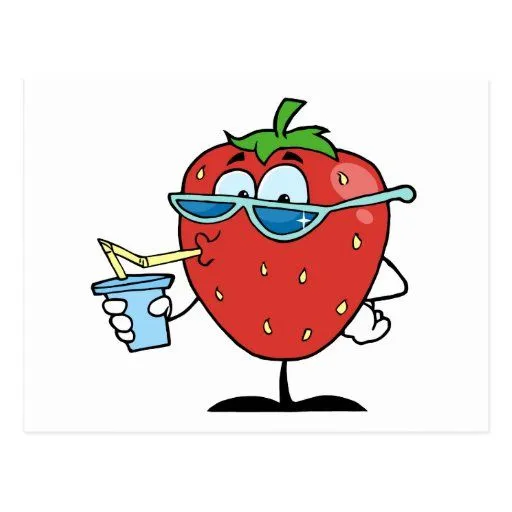 Bebida del jugo de la fresa del dibujo animado postales de Zazzle.