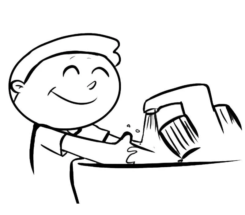 Dibujos para imprimir y colorear de un niño lavándose las manos Dibujos para imprimir y colorear de un niño lavándose las manos