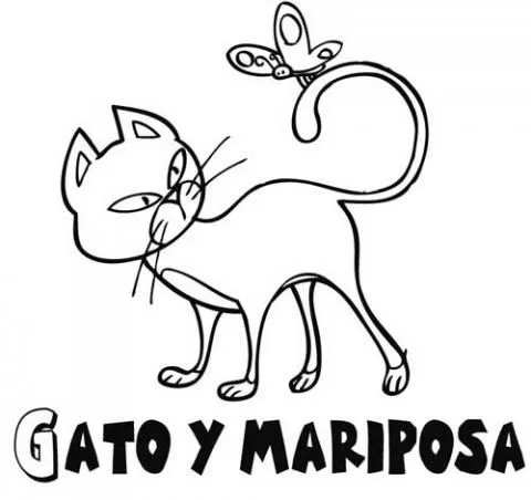 Dibujos de Mariposa y gato para colorear