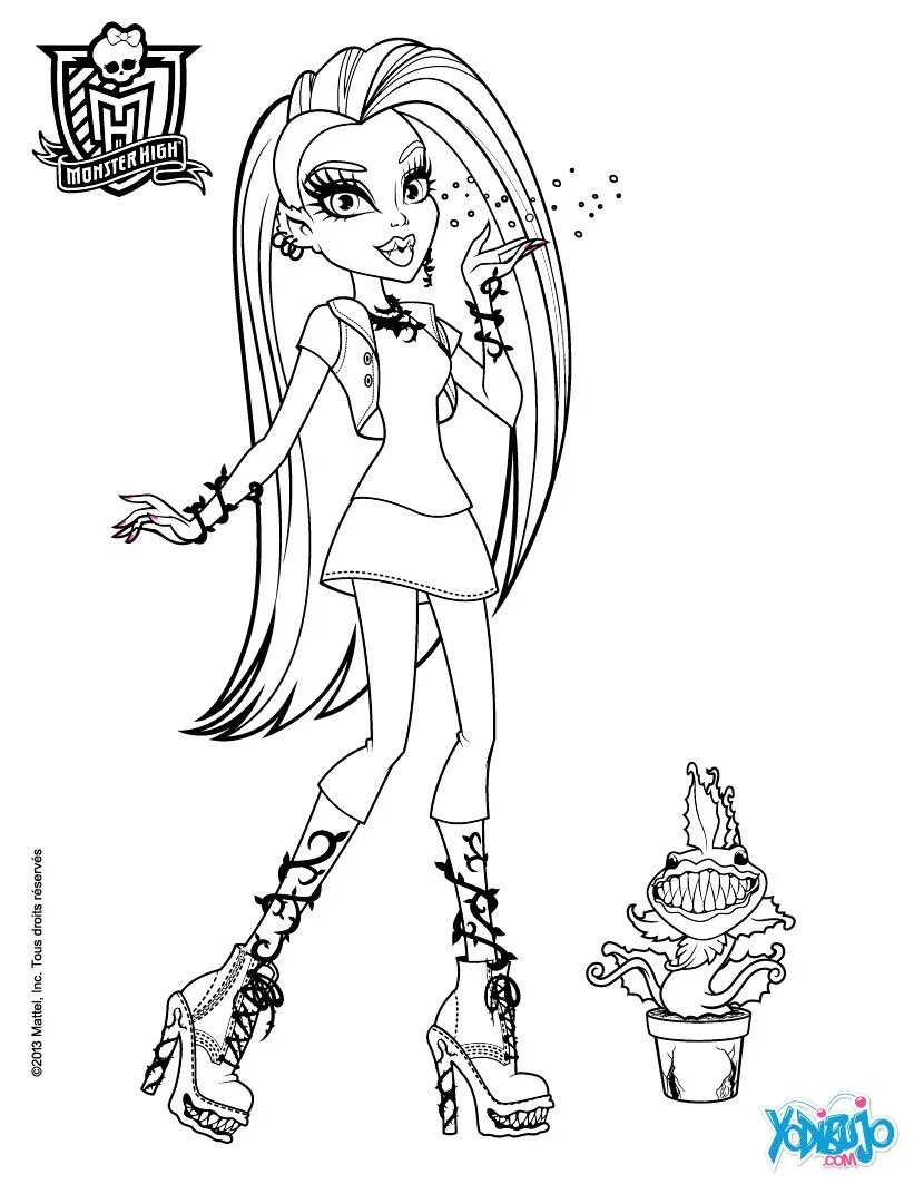 Dibujos MONSTER HIGH para colorear - Venus Mc Flytrap con su mascota