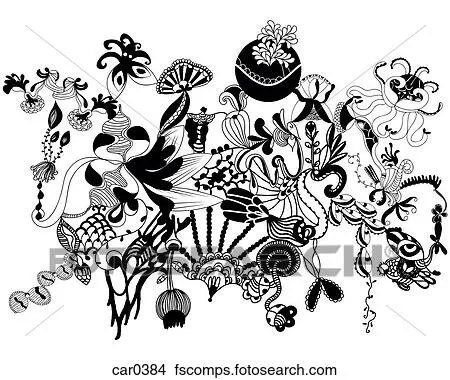Dibujos - negro y blanco, floral, orgánico, formas, y, patrones ...