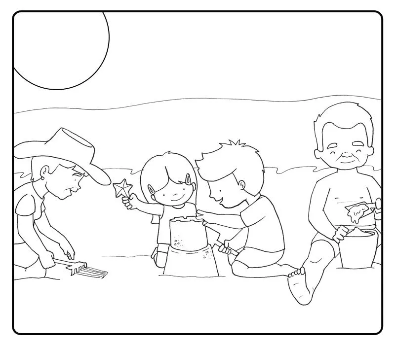 Dibujos con niños: Colorear abuelos jugando en la arena con sus ...