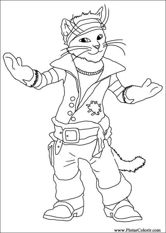 Dibujos para pintar y Color Botas Cat - Diseño de impresión 006