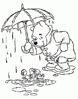 Dibujos para pintar: Dibujo de Winnie Pooh bajo la lluvia. Dibujos para pintar: Dibujo de Winnie Pooh bajo la lluvia.