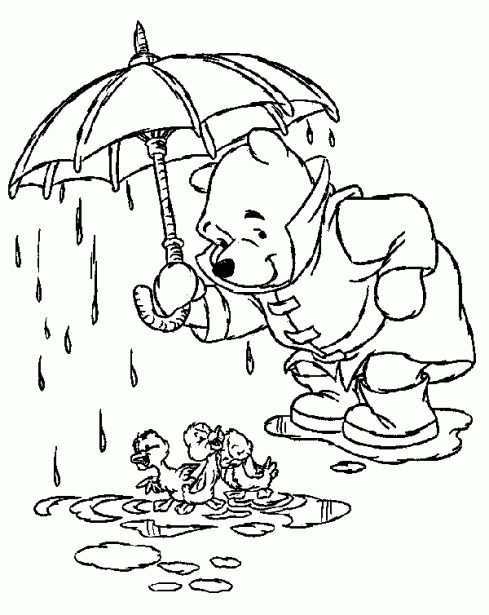 Dibujos para pintar: Dibujo de Winnie Pooh bajo la lluvia. Dibujos para pintar: Dibujo de Winnie Pooh bajo la lluvia.