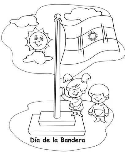Dibujos para pintar: Niños izando la bandera Argentina Dibujos para pintar: Niños izando la bandera Argentina