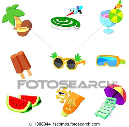Dibujos - primer plano, de, cosas, disponible, en la playa ...