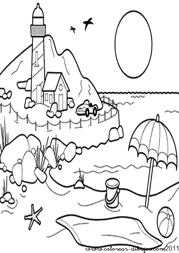 Dibujos de playa ,paisajes de la costa para colorear: Pintar el ...
