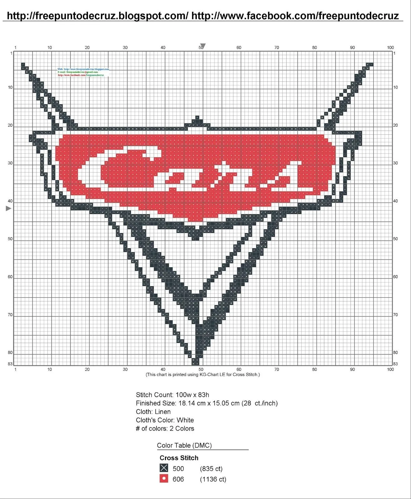 Dibujos Punto de Cruz Gratis: Cars Disney