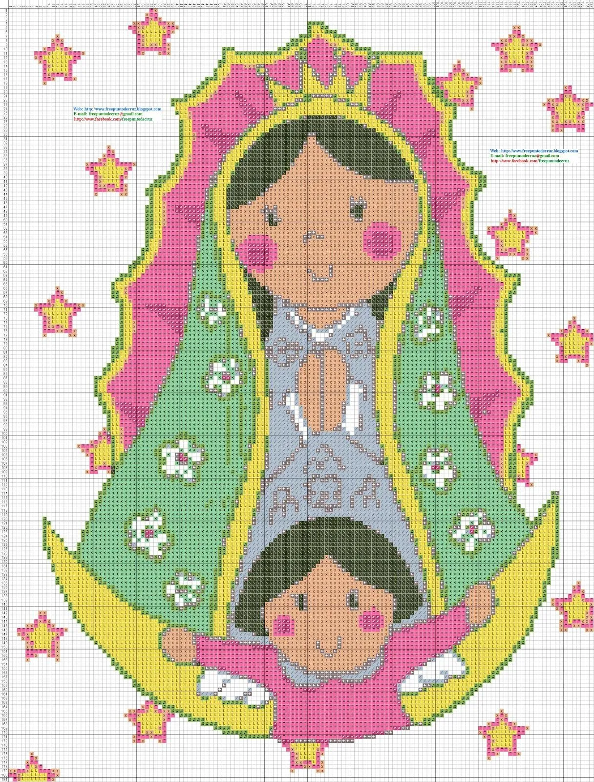 Dibujos Punto de Cruz Gratis: Virgen de Guadalupe Animada - Punto de cruz