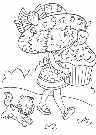 Dibujo de Rosita Fresita con una tarta de fresa. Dibujo para colorear ... Dibujo de Rosita Fresita con una tarta de fresa. Dibujo para colorear ...