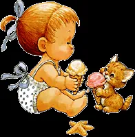 Dibujos tiernos-Pequeña niña compartiendo un helado con su gatito. Dibujos tiernos-Pequeña niña compartiendo un helado con su gatito.