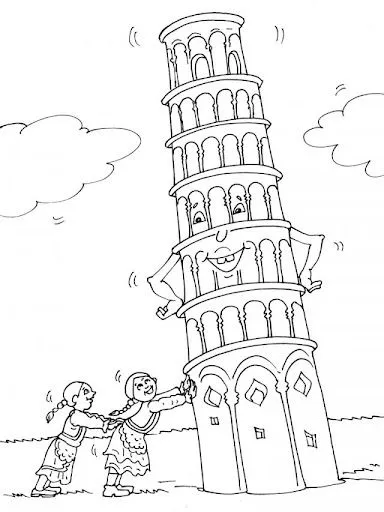 DIBUJOS TORRE DE PISA PARA COLOREAR