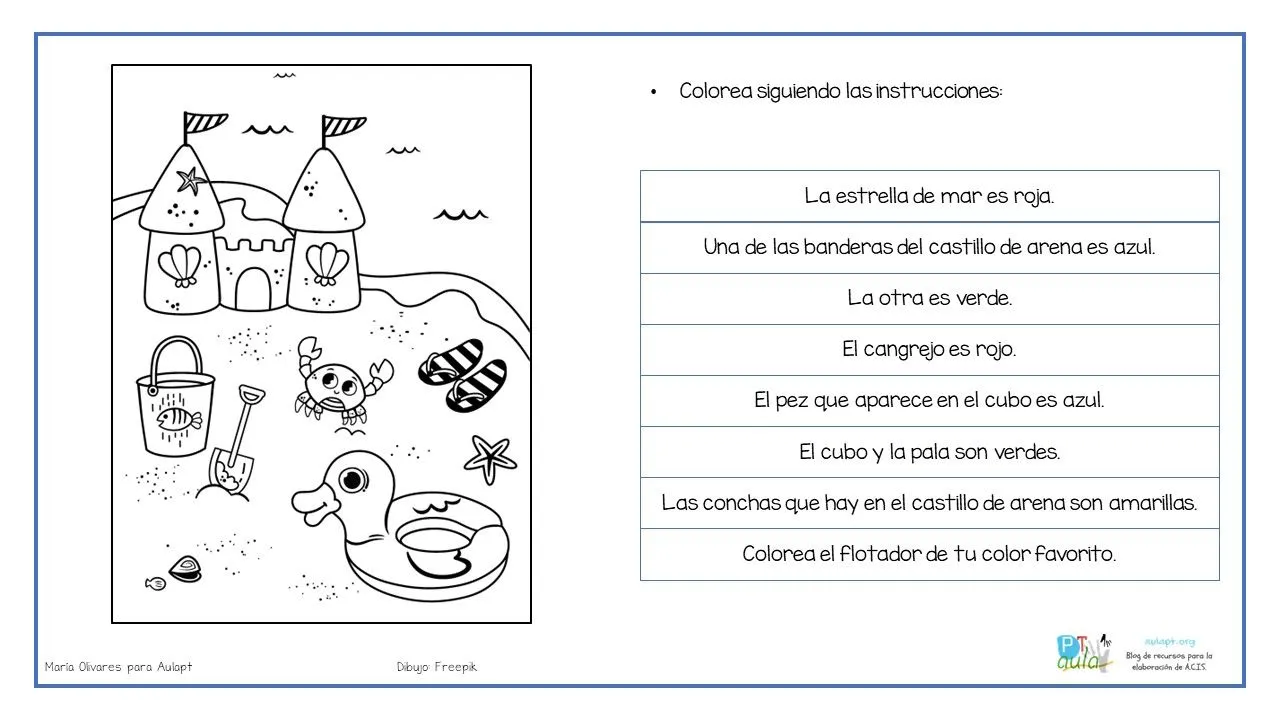Dibujos de verano para colorear según instrucciones - Aula PT Dibujos de verano para colorear según instrucciones - Aula PT