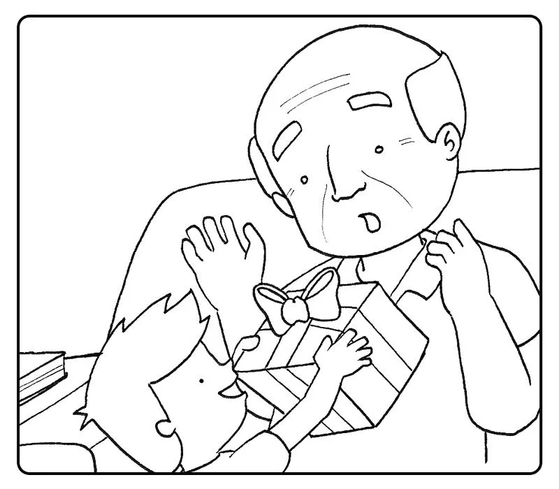 Colorea un niño dando un regalo a su abuelo. Colorear con niños ... Colorea un niño dando un regalo a su abuelo. Colorear con niños ...