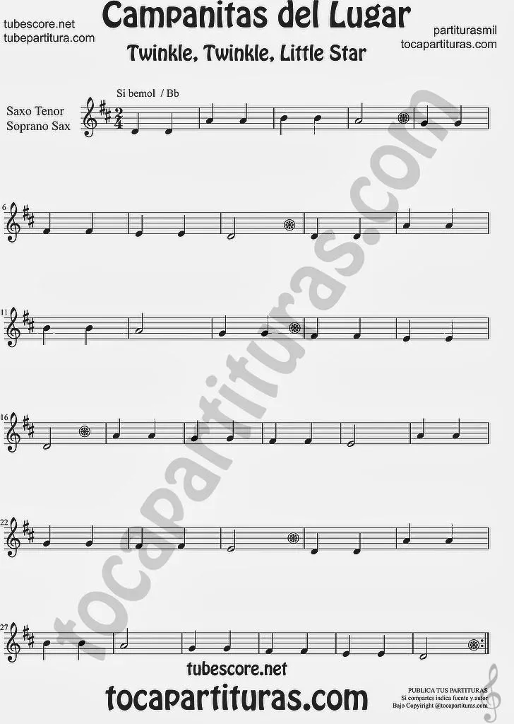 diegosax: Campanitas del Lugar Partitura de Flauta, Violín, Sax Alto, Trompeta, Viola, Oboe, Clarinete, Saxo Tenor, Soprano, Trombón, chelo, Fagot, Barítono, Bombardino, Trompa, Tuba Elicón y Corno Inglés twinkle twinkle little star diegosax: Campanitas del Lugar Partitura de Flauta, Violín, Sax Alto, Trompeta, Viola, Oboe, Clarinete, Saxo Tenor, Soprano, Trombón, chelo, Fagot, Barítono, Bombardino, Trompa, Tuba Elicón y Corno Inglés twinkle twinkle little star