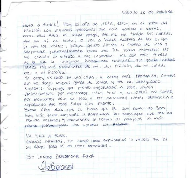 Difunden presunta carta de agradecimiento de Eva Bracamonte ... Difunden presunta carta de agradecimiento de Eva Bracamonte ...