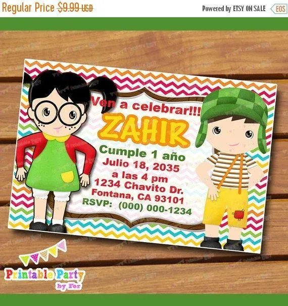 DIGITAL Printable el chavo del ocho 8 invitation 4x6 la ... DIGITAL Printable el chavo del ocho 8 invitation 4x6 la ...