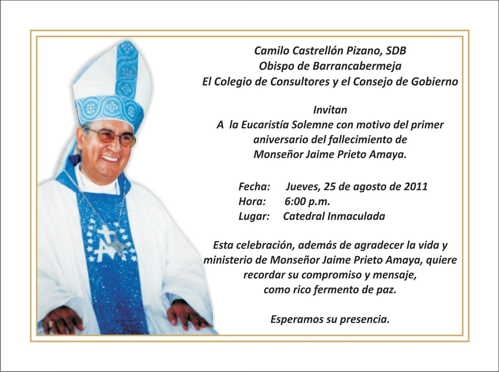 DIOCESIS DE BARRANCABERMEJA: PRIMER ANIVERSARIO DE FALLECIMIENTO ... DIOCESIS DE BARRANCABERMEJA: PRIMER ANIVERSARIO DE FALLECIMIENTO ...