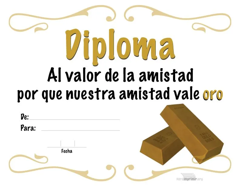 Diploma al valor de la amistad para imprimir Diploma al valor de la amistad para imprimir