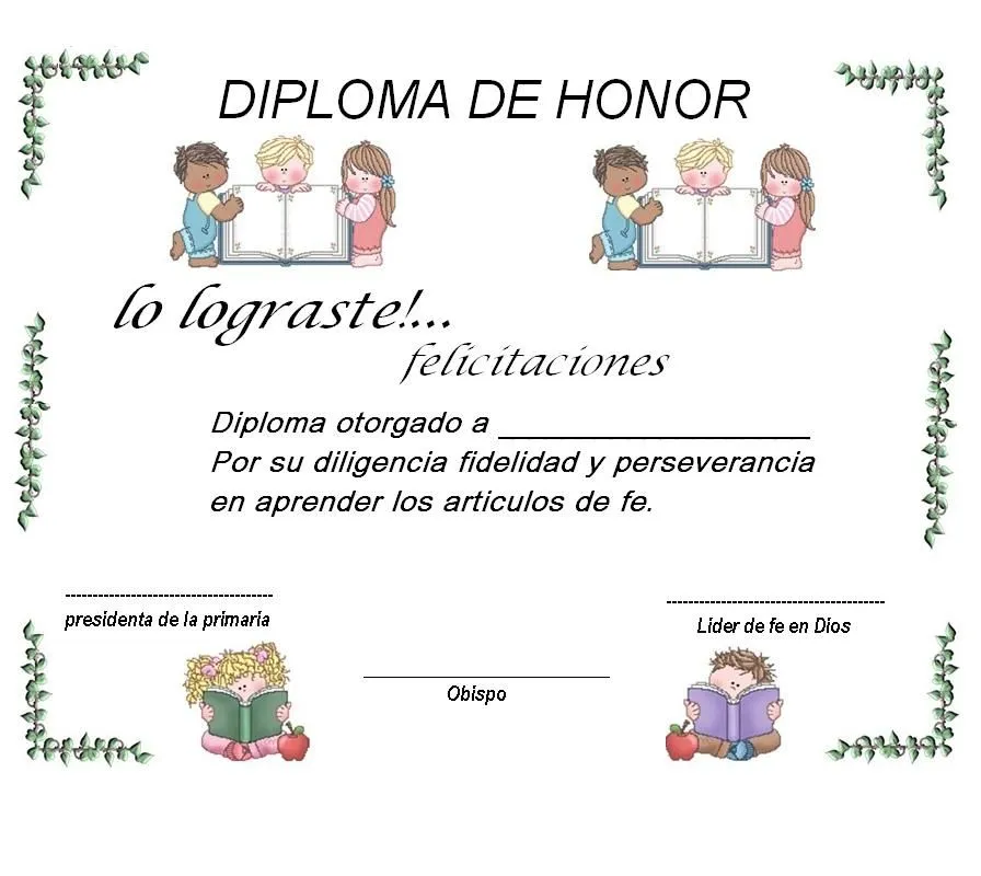 Diplomas de honor para niños - Imagui