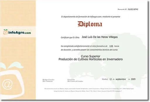 Diploma. Cursos a distancia de agricultura y alimentación Diploma. Cursos a distancia de agricultura y alimentación