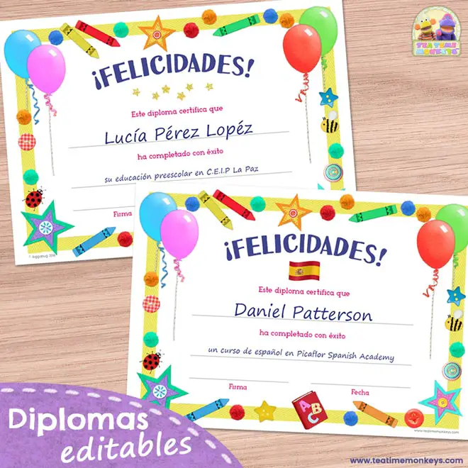 Diploma editable para niños - Tea Time Monkeys Diploma editable para niños - Tea Time Monkeys