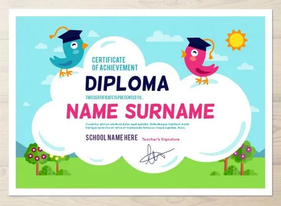 Diploma infantil gratis en formato Ai | Elsmik