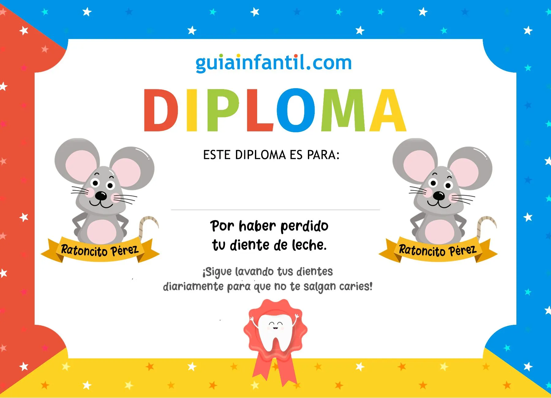 Diploma del Ratoncito Pérez para niños que pierden su primer diente