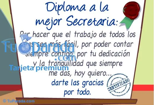Diploma a la mejor secretaria, Diplomas especiales, tarjetas