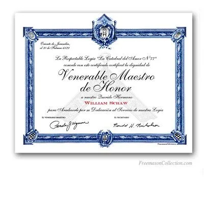 Diplomas Masónicos. Objetos y Regalos Masónicos. Francmasón Colección.