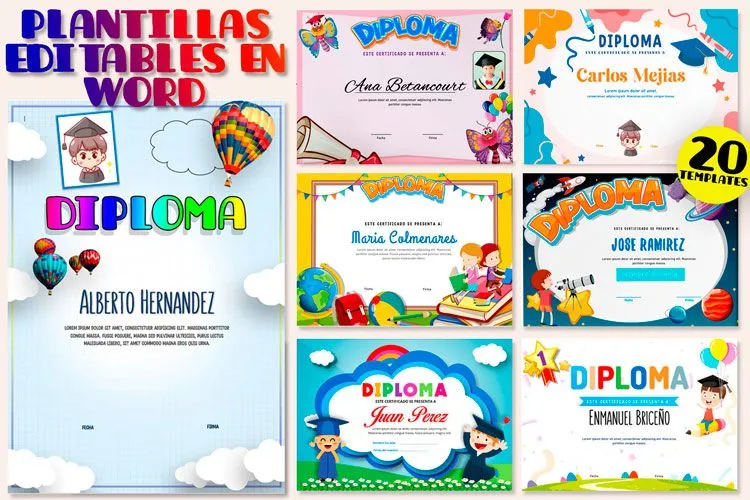 Diplomas para Preescolar y Primaria Editables en Word Gratis