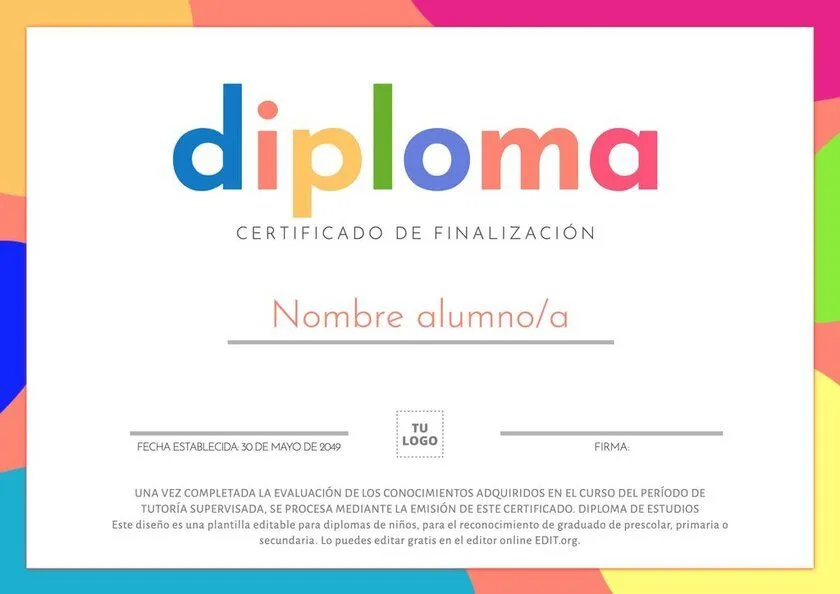 Diplomas y reconocimientos editables para niños Diplomas y reconocimientos editables para niños