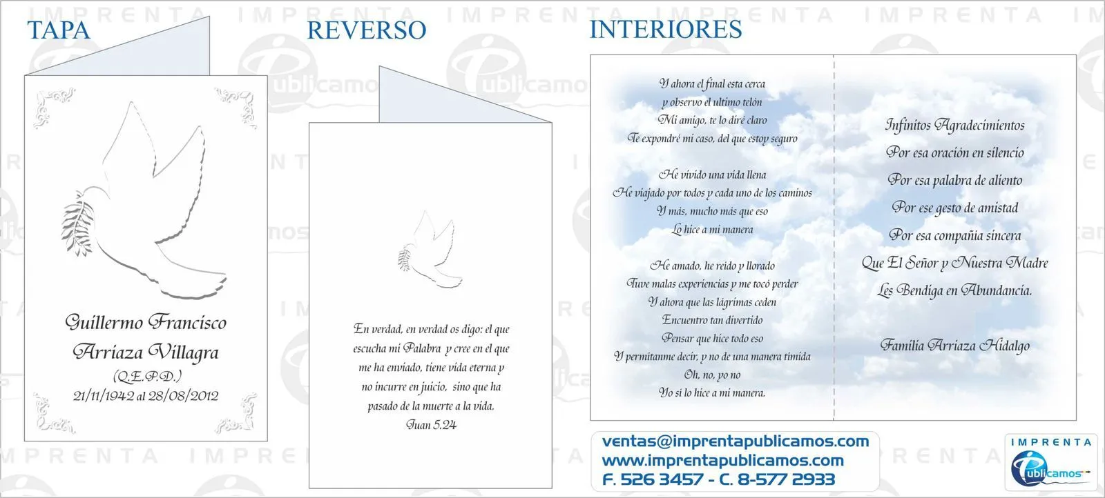 Díptico Paloma 4 / Tarjetas de Agradecimiento de Condolencia ... Díptico Paloma 4 / Tarjetas de Agradecimiento de Condolencia ...